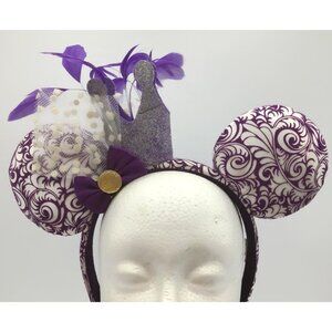 Disney Parks Feathers Jubilee Minnie Mouse Ears Headband Purple Glitter